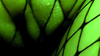 beruka squirts from fingering shaved pussy in fishnets