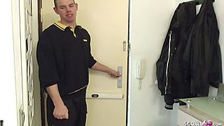 Postman Catches Tight German Teen Convinces Hard Fuck