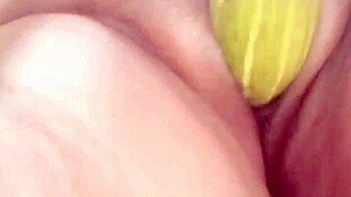 Wet Indian village babe fucks huge vegetable in homemade clip