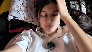 shy asian cutie chats timidly after university classes unwind