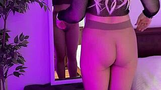 Hot Milf Rips Tights Exposes See-Through Skirt Big Tits Heels