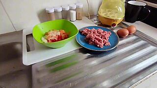 Dinner turns wild with massive cock slamming tight pussy deep