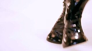 SUBMISSIVE SLUT IN HEELS WORSHIPS TITS AND UNIFORM FETISH