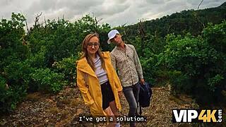 Crazy hiker babe romps through forest