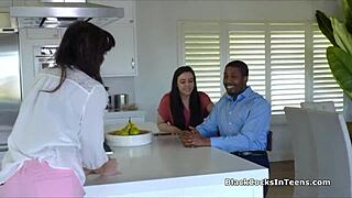 milf and teen share throbbing big black cock threesome