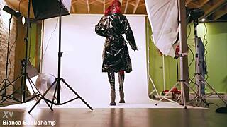 SUBMISSIVE SLUT IN HEELS WORSHIPS TITS AND UNIFORM FETISH