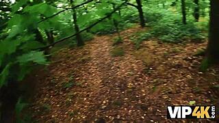 Crazy hiker babe romps through forest