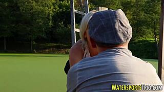 wanna see this weird slut fuck and pee on big cock?