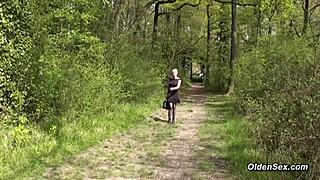 mature milf in stockings begs for young cock in forest