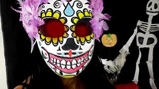 la catrina squirts wildly from dildo fucking her soaking wet pussy at halloween party