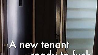 new tenant arrives and gets ready to fuck in her free first month