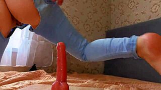 hot wife rips jeans rides cock wet hairy pussy close-up moaning orgasm