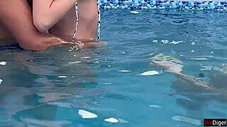 crazy poolside gangbang with rough double penetration creampie and ripped lingerie