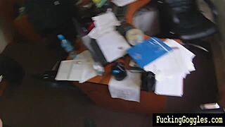 Redhead undresses in office for passionate pov blowjob sucking session