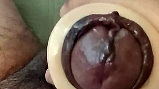 Thick cock throbs in slow motion masturbation explosion