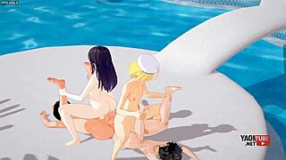 Femboys Tease Poolside Orgy in Yaoi Anime Style