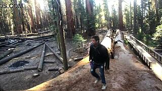 huge cock pounds blonde tits in public trail fuck