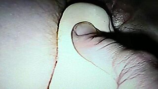 Intense dildo fucking leaves wife's sloppy pussy overflowing with thick cum running down thighs