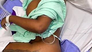 Horny doctor fucks ebony patient deepthroat cowgirl creampie fills her tits with cum