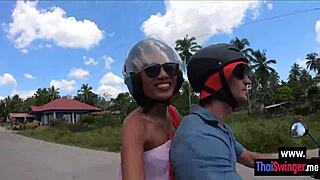 Petite asian teen girlfriend cherry outdoor blowjob on monster cock before hardcore sex