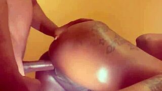 Ebony babe sucks sloppy big black cock before missionary cum on ass