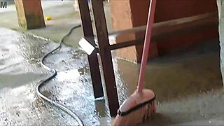 Damn, hot petite maid grabs my cock and slides it deep inside!