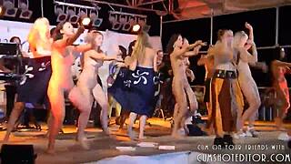 naughty women strip naked partying wild on stage?