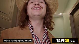 Five Hung Studs Hammer Wife's Tight Ass While Cuckolded Hubby Watches