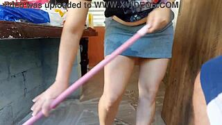 Damn, hot petite maid grabs my cock and slides it deep inside!