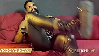 Robust and hairy stud Viggo Volkova gets freaky with leather gloves