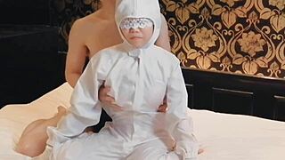 stripping busty wife's uniform for homemade fingering