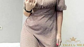 milf hides juicy hairy pussy under dress before stripping bare