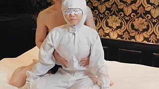 stripping busty wife's uniform for homemade fingering