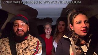 Uber Driver Joins Tanned Lesbian Couple for Wild Car Pussy Licking Orgy