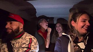 Uber Driver Joins Tanned Lesbian Couple for Wild Car Pussy Licking Orgy