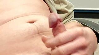 Muscular German wanks huge cock to explosive cum closeup