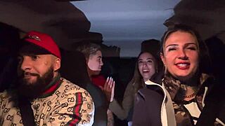 Uber Driver Joins Tanned Lesbian Couple for Wild Car Pussy Licking Orgy