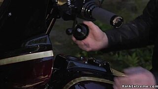 biker unchained blonde slave for brutal bdsm pounding