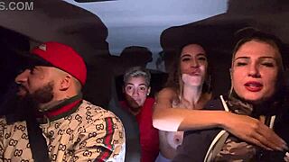 Uber Driver Joins Tanned Lesbian Couple for Wild Car Pussy Licking Orgy