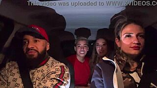 Uber Driver Joins Tanned Lesbian Couple for Wild Car Pussy Licking Orgy