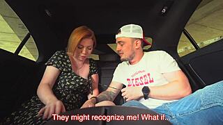 Redhead babe swallows cum after backseat cowgirl ride