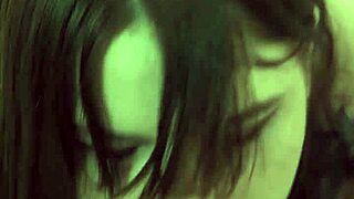 Cum leaks from pussy as strap-on pounds him in chastity blowjob