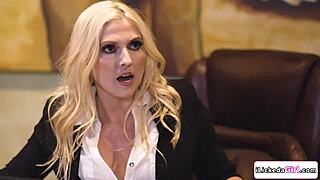 lesbian milf boss spreads legs for employee fingering lick and office pussy play