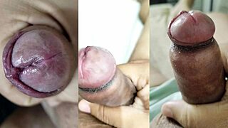 small cock foreskin jerk off cumshot compilation with young girlfriend's wet pussy