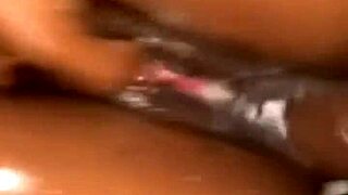 my black ebony amateur oils up and creams on my monster cock missionary