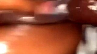 my black ebony amateur oils up and creams on my monster cock missionary