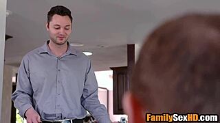 mature blonde in thong blows and fucks to spite him