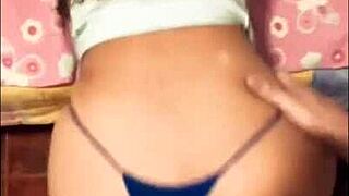 that sexy arab slut bends over in lingerie as her panties hug her tight pussy before taking a deep creampie doggystyle