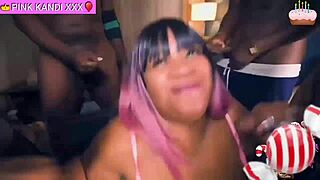 Pink Kandi BBW celebrates birthday with intense blowbang and cumshots