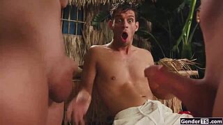 castaway hits shemale island and horny transsexuals bareback assfuck him nonstop 😈🍑
